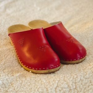 Handmade Red Swedish Clogs - Real Wood and Leather!